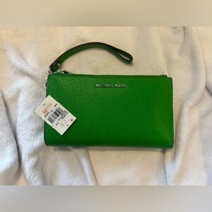 Michael Kors Jet Set Kelly Green Leather Clutch